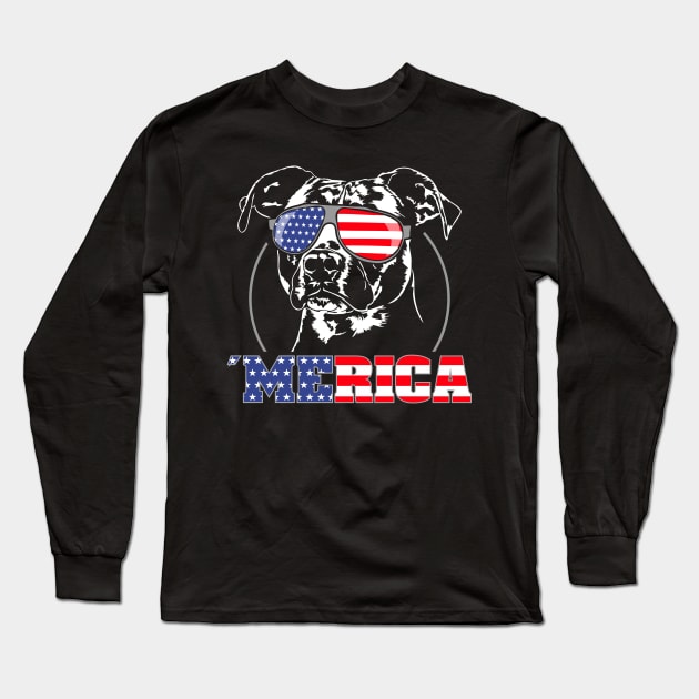 Proud Patriotic Merica Pitbull American Flag sunglasses Long Sleeve T-Shirt by wilsigns